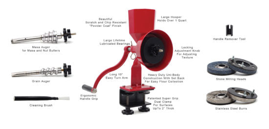 Wonder Junior Deluxe PLUS Hand Grain Mill (red)